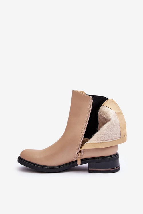 Niskie Skórzane Botki Sztyblety Damskie Beżowe Tyber