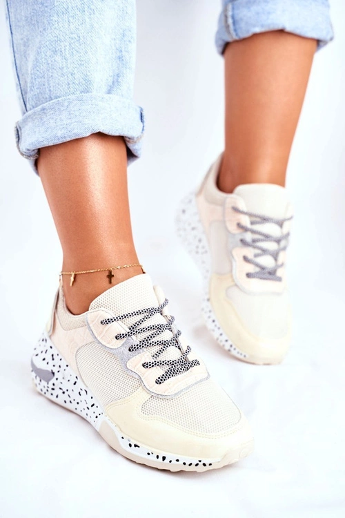 Sportowe Damskie Buty Ukryty Koturn Beżowe Pinky