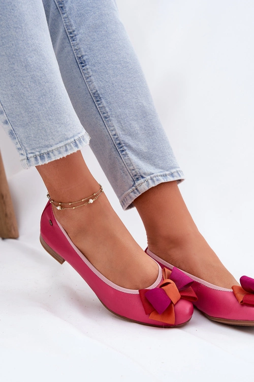 Skórzane Baleriny Z Kokardką Maciejka P6801-15 Fuksja