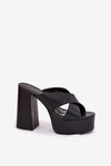 Klapki Damskie Na Platformie I Słupku Czarne Lenobos