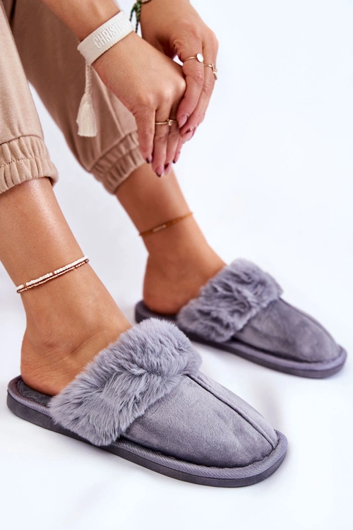 Damskie Klasyczne Papcie Z Futerkiem Szare Lorines