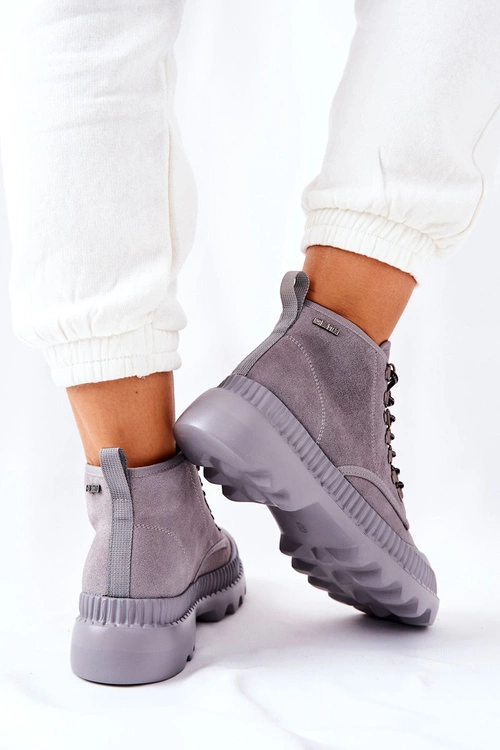 Skórzane Trapery Botki Big Star II274365 Szare