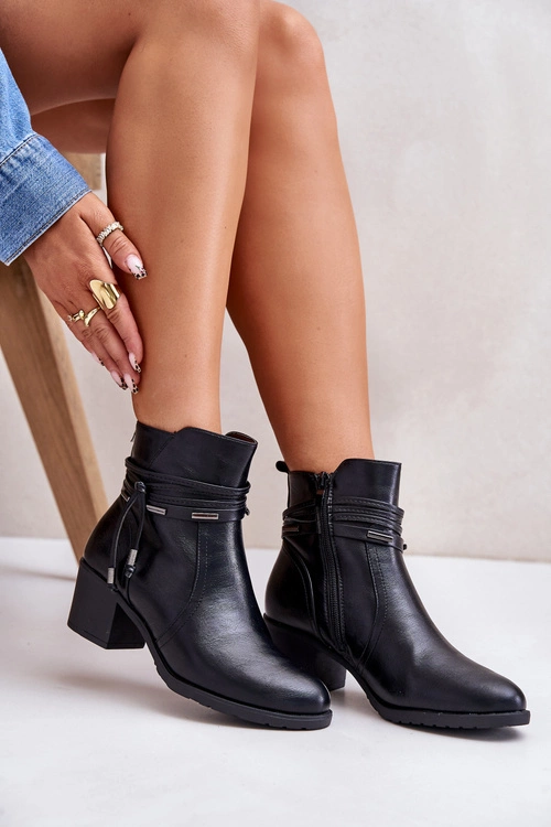 Botki Damskie Na Słupku Ocieplane Czarne Lobina