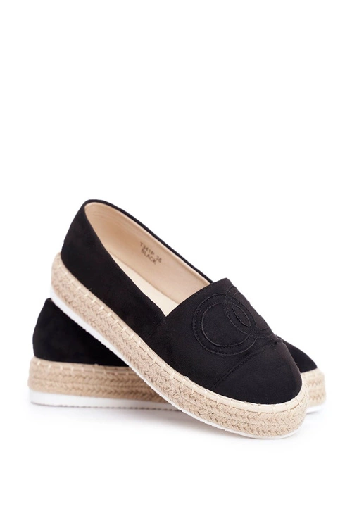 Espadryle Damskie Gruba Podeszwa Lniane Czarne Febi