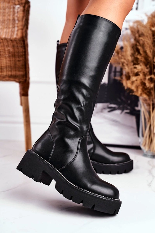 Kozaki Damskie Ciepłe Czarne Ambicious