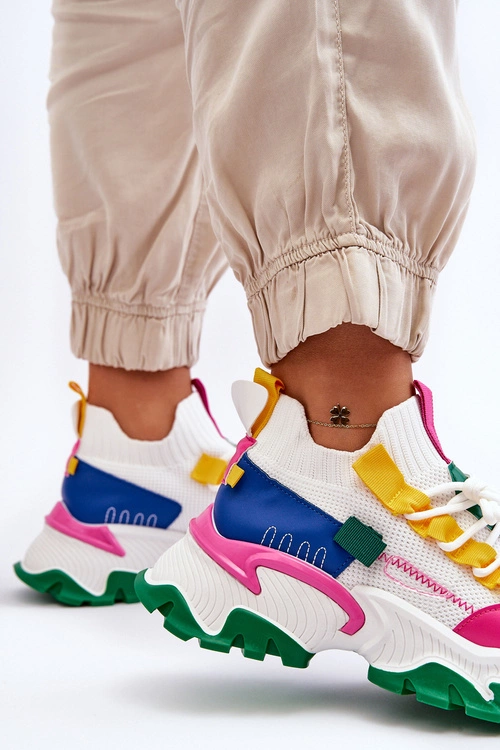 Damskie Sneakersy Skarpetkowe Wsuwane Biało-Zielone Keaton