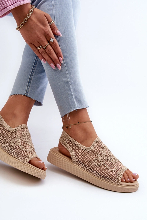 Ażurowe Sandały  Damskie Na Platformie Beżowe Mennita
