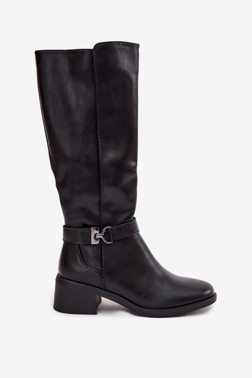 Ocieplane Kozaki Damskie Na Klocku Z Paskiem Sergio Leone KZ25826 Czarne