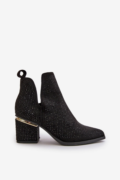 Zdobione Botki Damskie Na Obcasie Z Noskami W Szpic Czarne Fararia