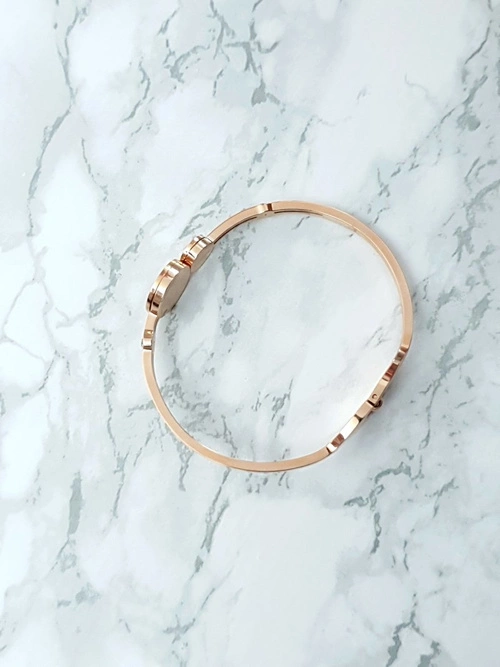 Damska Bransoleta Stalowa Cyrkonie Rzymskie Cyfry Różowe Złoto Wega