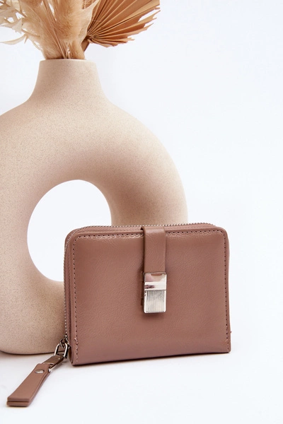 Damski Lakierowany Portfel Portmonetka Z Ekoskóry Beżowy Zalirna