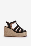 Sandały Na Koturnie Z Plecionką Czarne Gnosis