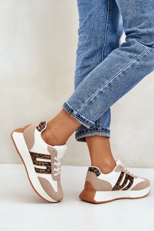 Sneakersy Buty Sportowe Na Platformie Panterka Damskie Beżowe Thari