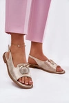 Eleganckie Sandały Z Ozdobą Na Płaskim Obcasie S.Barski KV51-003 Złote