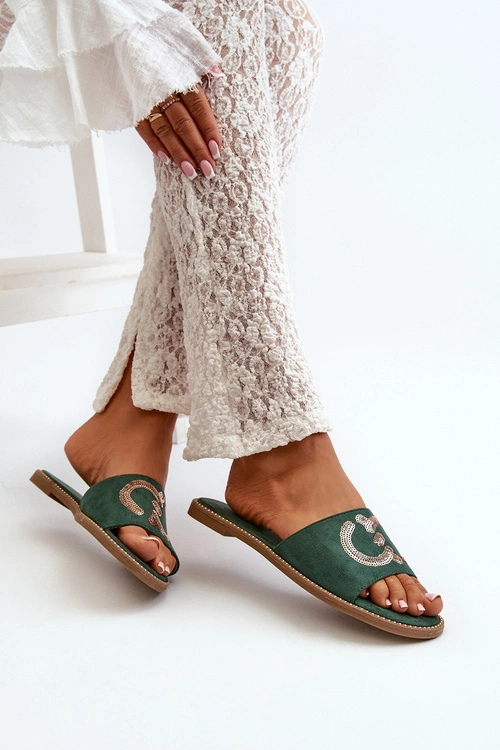 Damskie Płaskie Klapki Z Cekinami S.Barski KV27-052 Zielone