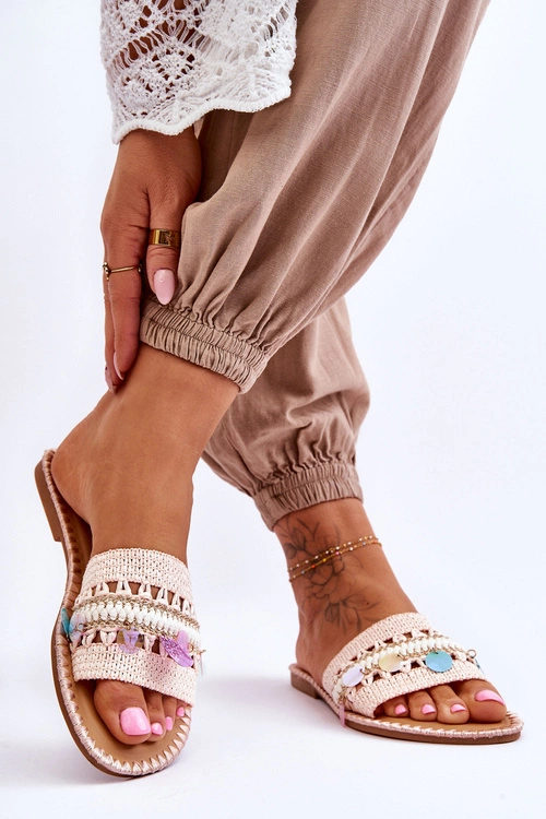 Damskie Plecione Zdobione Klapki Różowe Millano