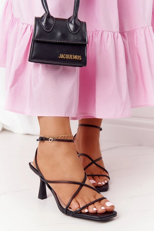 Sandały Na Szpilce Z Kwadratowym Noskiem S.Barski C420-11 Czarne