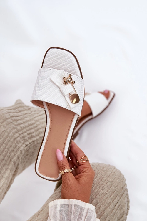 Klapki Damskie Na Płaskim Obcasie Z Kokardą Białe Sallariela