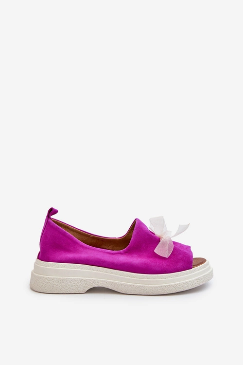 Zazoo 2939 Zamszowe Sandały Damskie Z Kokardką Fuksja