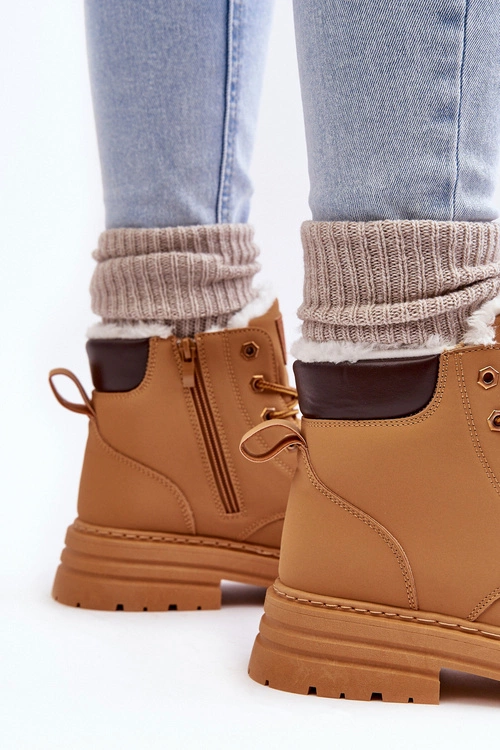 Damskie Trapery Ocieplane Futerkiem Camel Fenan