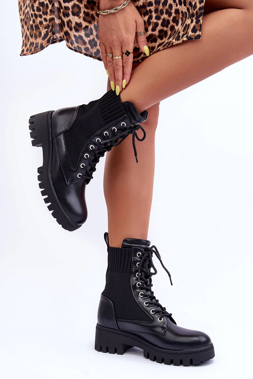 Botki Workery Damskie Ze Skarpetą Czarne Melaste