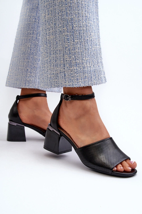 Sandały Damskie Na Obcasie Z Eko Skóry Czarne Horissa