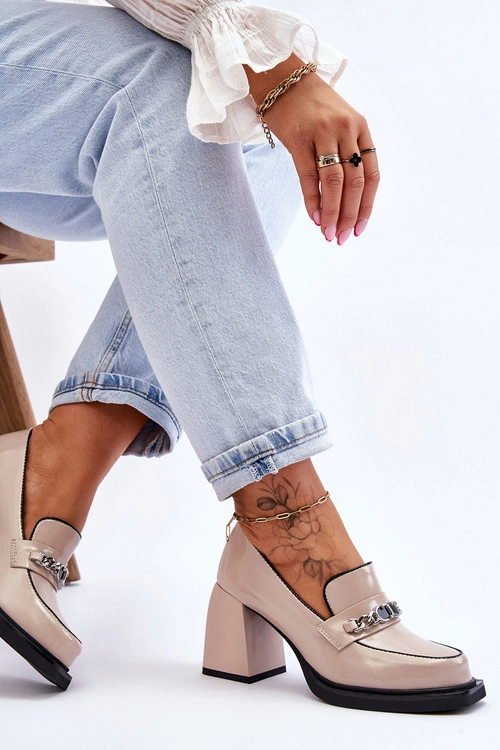 Wygodne Czółenka Na Masywnym Obcasie Beżowe Julien