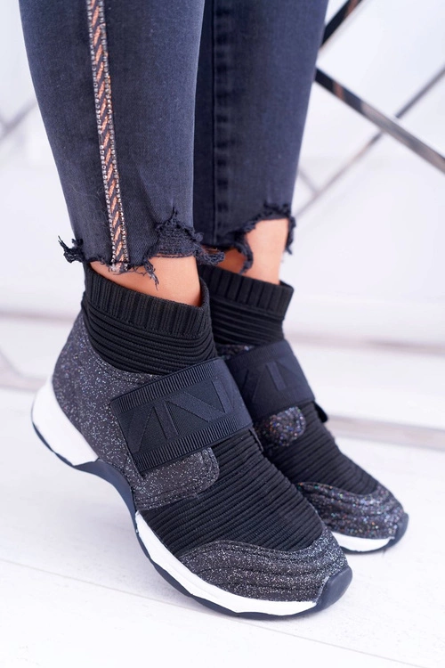Obuwie Sportowe Damskie Lu Boo Ze Skarpetą Czarny Brokat Phantom