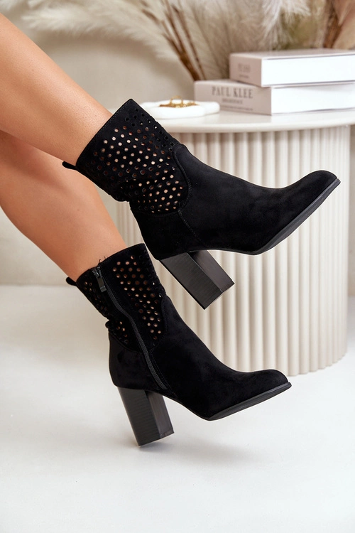 Botki Damskie Na Słupku Zapinane Na Zamek Czarne Meriadne