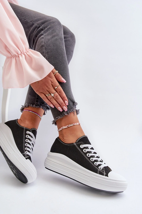 Trampki Damskie Na Masywnej Platformie Czarne Amyete