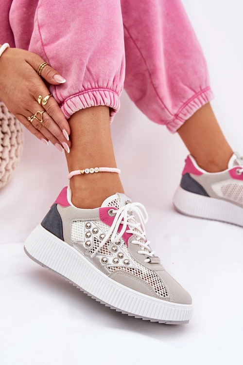 Buty Sportowe Damskie Z Siateczką I Ćwiekami Szare Ogalda