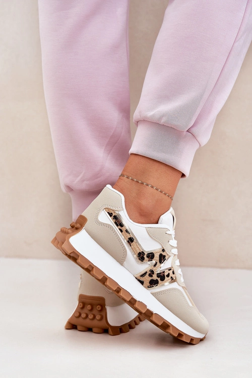 Sneakersy Buty Sportowe Damskie Panterka Beżowe Kalelia