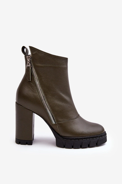 Modne Skórzane Botki Na Obcasie Laura Messi 2509 Ciemnozielone