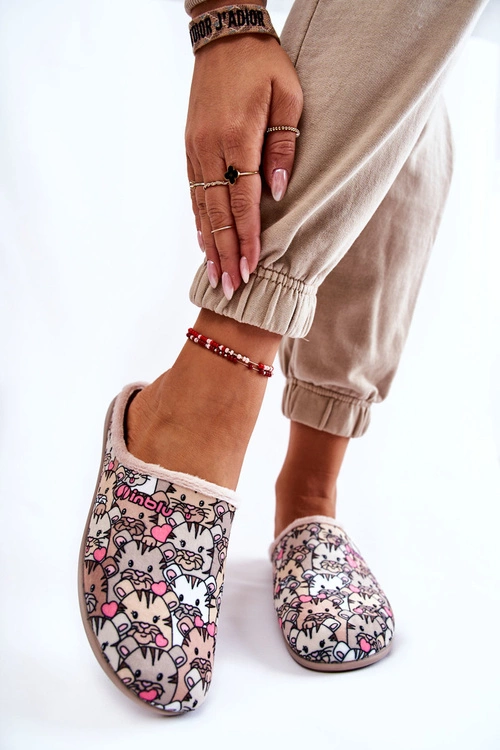 Domowe Klapki Papcie W Koty Inblu GF-12-011 Beżowe