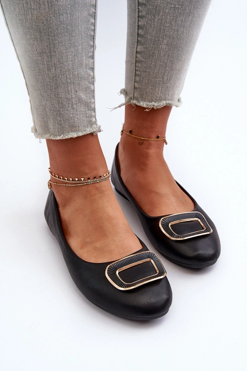 Baleriny Z Ozdobą Eko Skórzane Czarne Enicoria