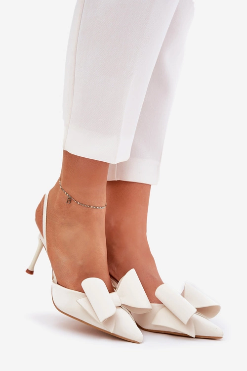 Szpilki Z Odkrytymi Piętami I Kokardką Ecru Eklevia