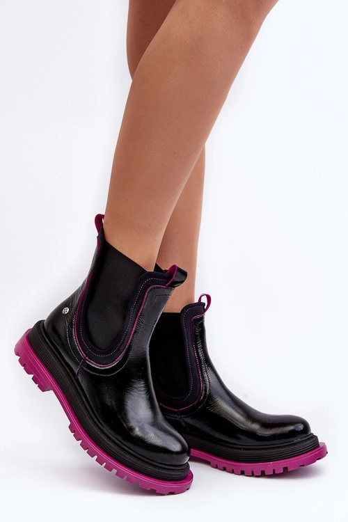 Damskie Skórzane Botki Sztyblety Maciejka 06199 Czarne