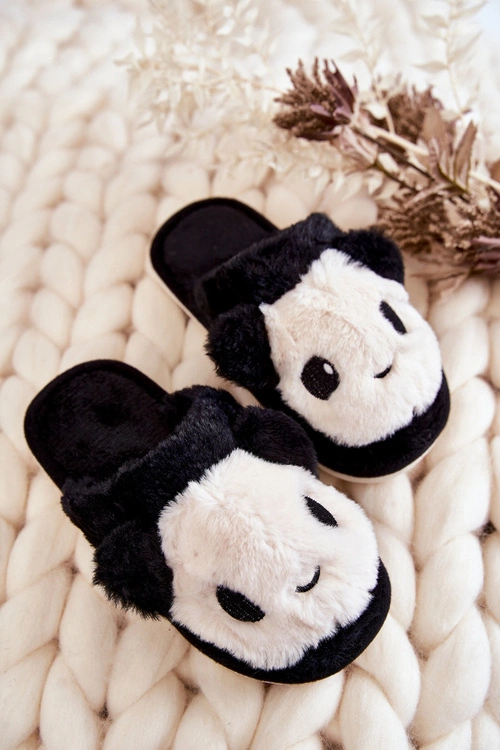 Dziecięce Futrzane Wsuwane Papcie Czarne Alize