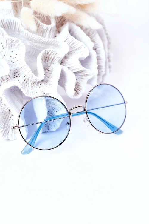 Srebrne Okulary Lenonki Z Niebieskimi Szkłami