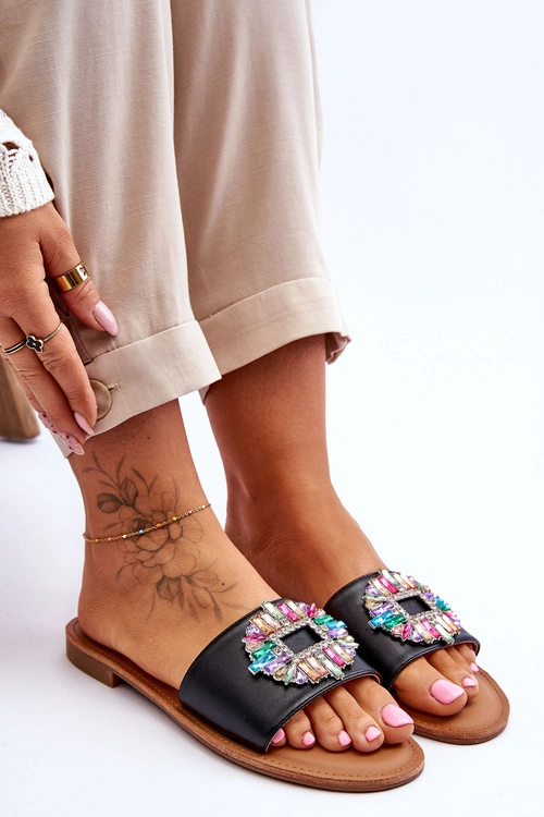 Damskie Modne Klapki Z Ozdobą Czarne Halsey