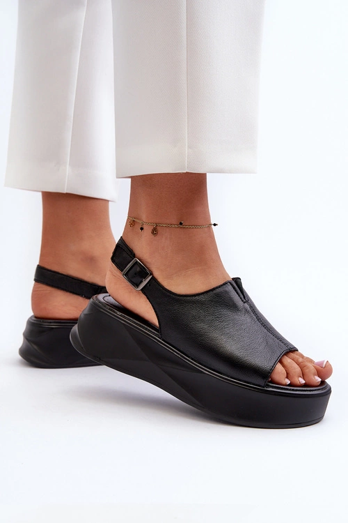 Skórzane Sandały Damskie Na Platformie D&A SJ2301-2 Czarne