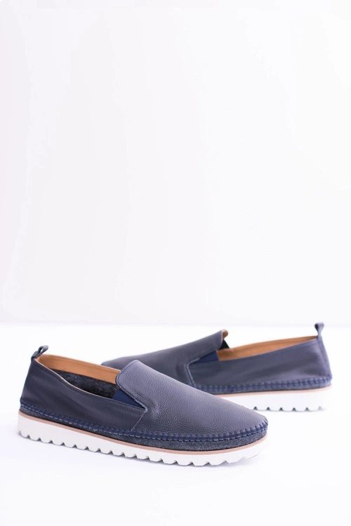 Granatowe Męskie Skórzane Mokasyny Perlugo