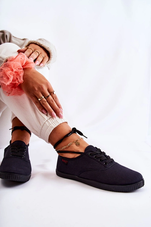 Damskie Klasyczne Tenisówki Wiązane Czarne Dellis