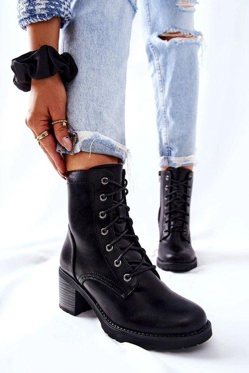 Botki Wiązane Na Słupku Ocieplane Czarne Nerynis