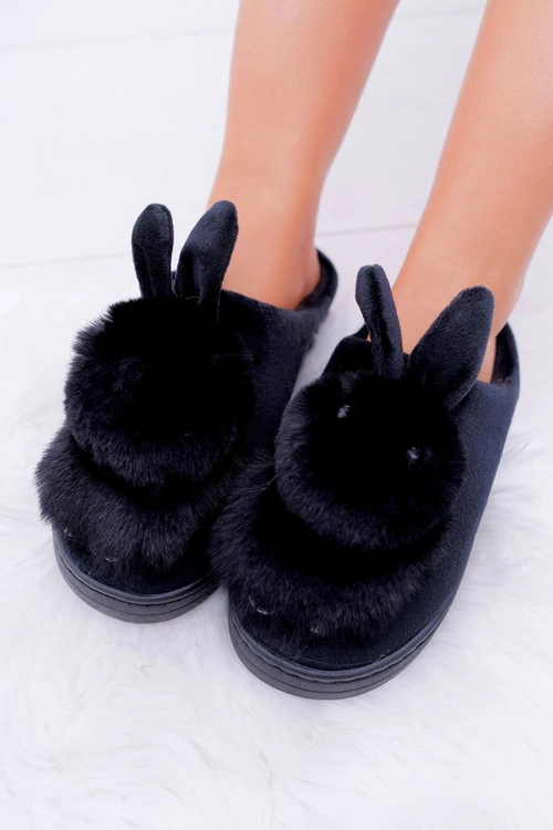 Papcie Damskie Klasyczne Z Królikiem Czarne Howi