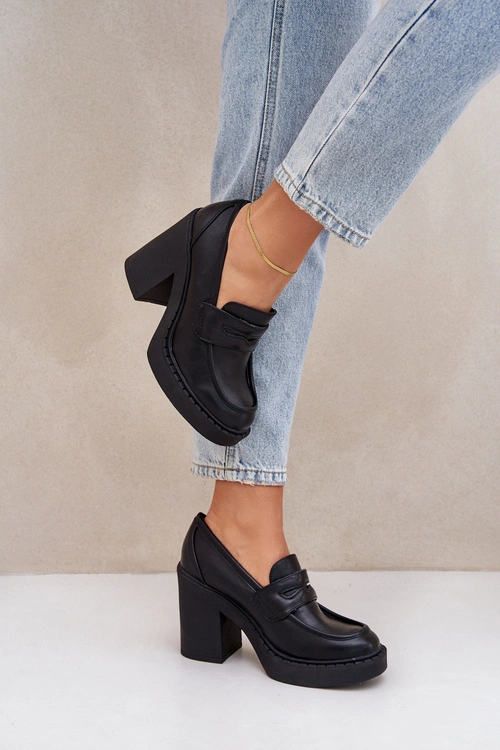 Czółenka Na Masywnym Słupku Z Eko Skóry Czarne Eminza