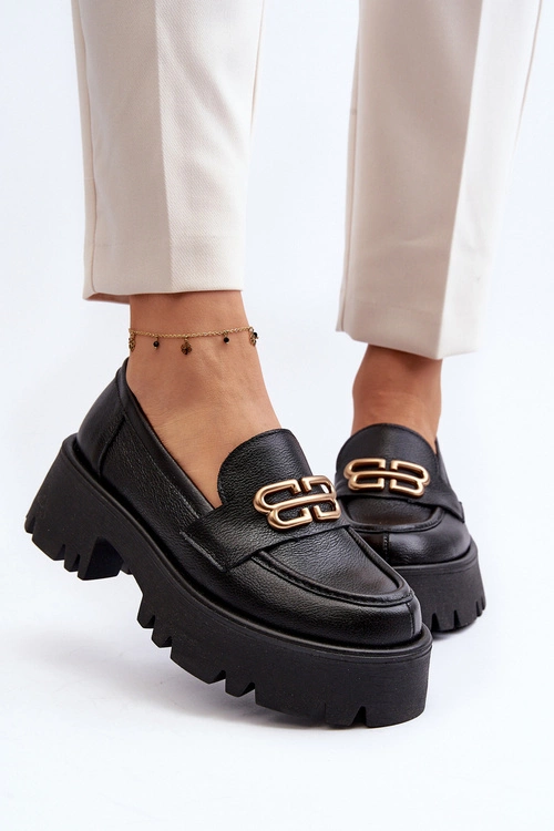 Zazoo 20164 Damskie Loafersy Ze Skóry Naturalnej Czarne