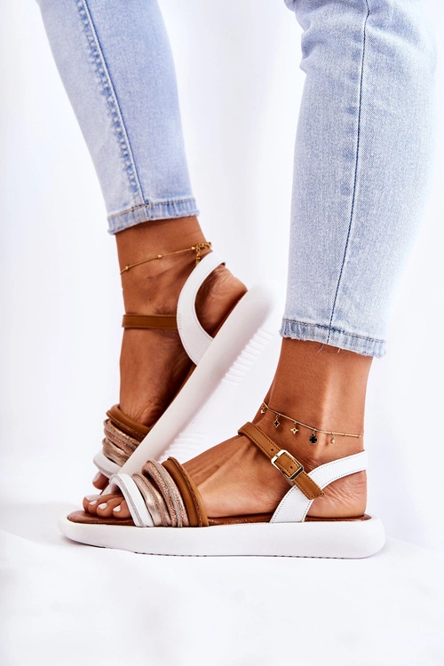 Modne Skórzane Sandały Damskie Maciejka 05561-11 Białe