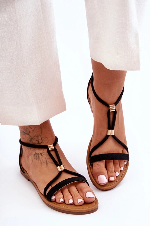 Damskie Płaskie Sandały Na Zamek Czarne Jullie