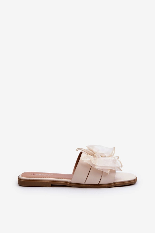 Płaskie Klapki Damskie Z Kokardą Beżowe Balinda